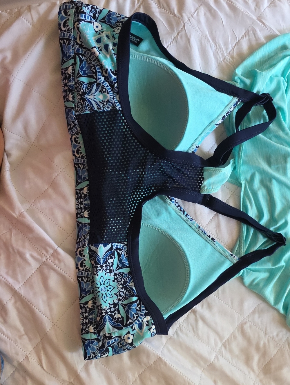 Zero Xposur Women’s Ruched Aqua Blue Patterned 2 Pieces Swim Wear XXL. - Picture 5 of 9